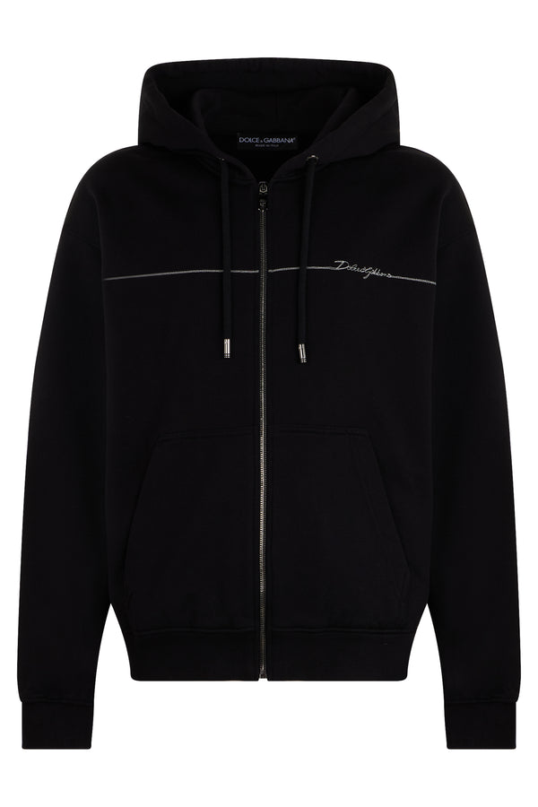 Hooded Zip-Up Sweatshirt Black Cotton