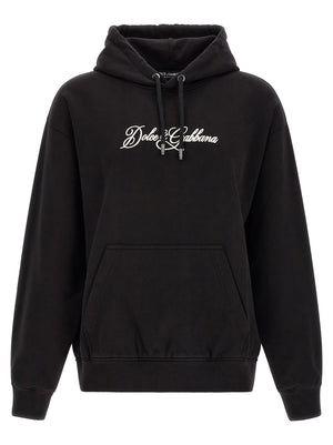 Dolce & Gabbana Logo-Embroidered Hoodie — Black