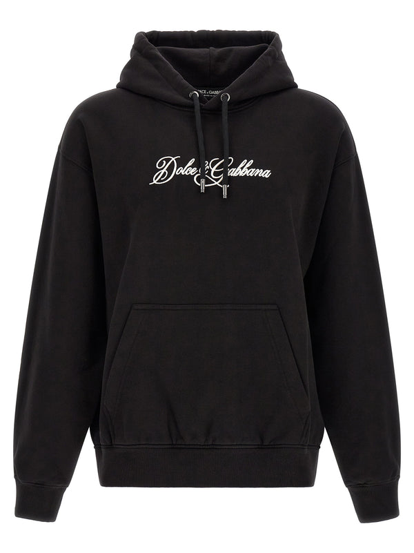 Dolce & Gabbana Logo-Embroidered Hoodie — Black