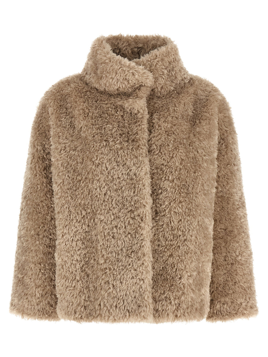Herno Curled Shearling Effect Coat — Beige