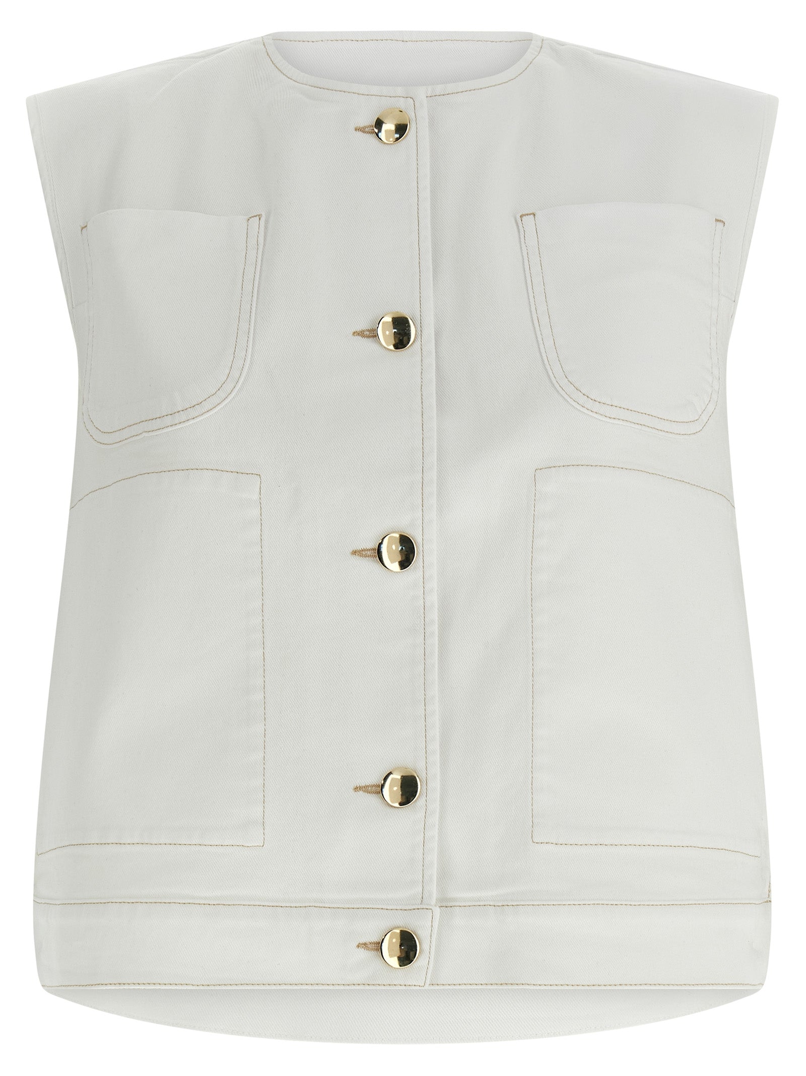 Denim And Knit Vest White Cotton Gilet