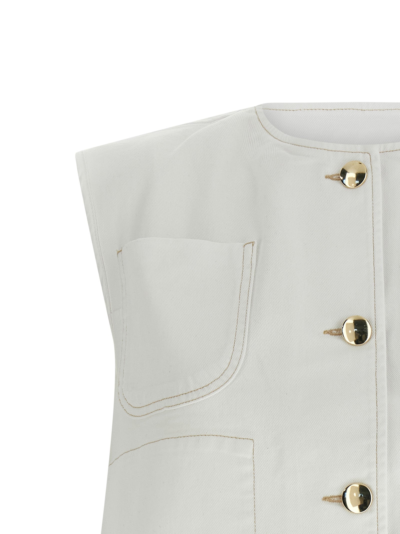 Denim And Knit Vest White Cotton Gilet