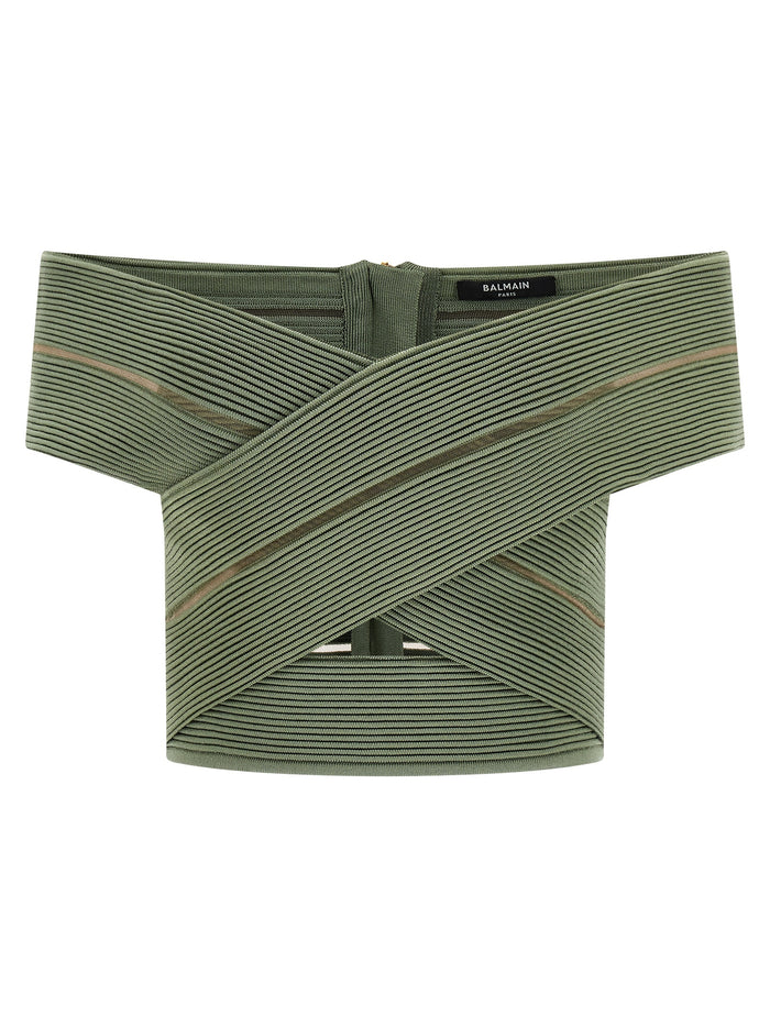 Off-the-shoulder crop top Green Tops