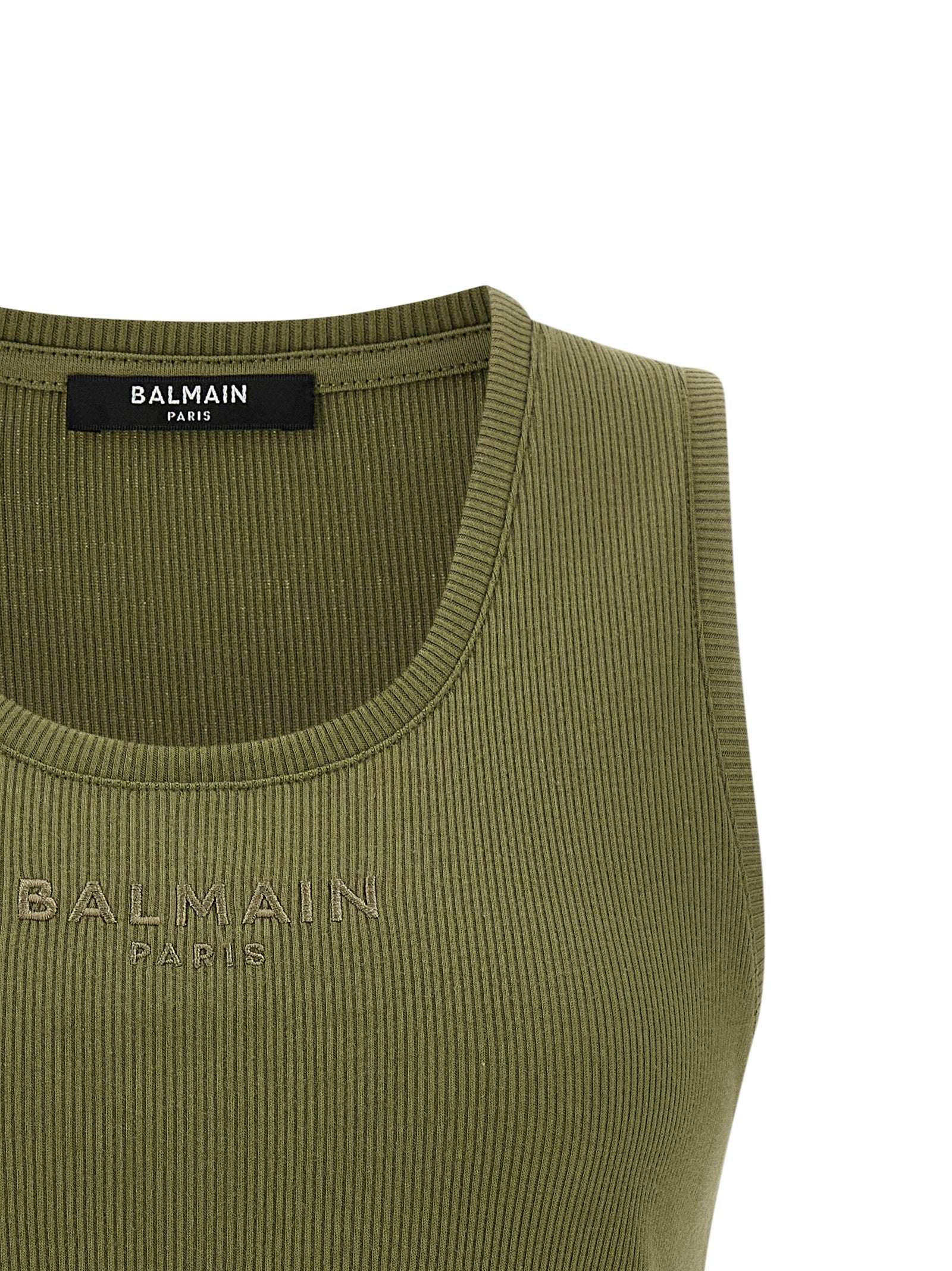 Logo embroidery tank top Green Cotton Tops