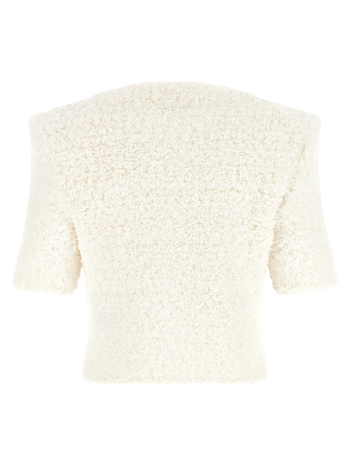 Cardigan tweed plumetis White Polyamide Vi Cotton Polyester Sweater, Cardigans
