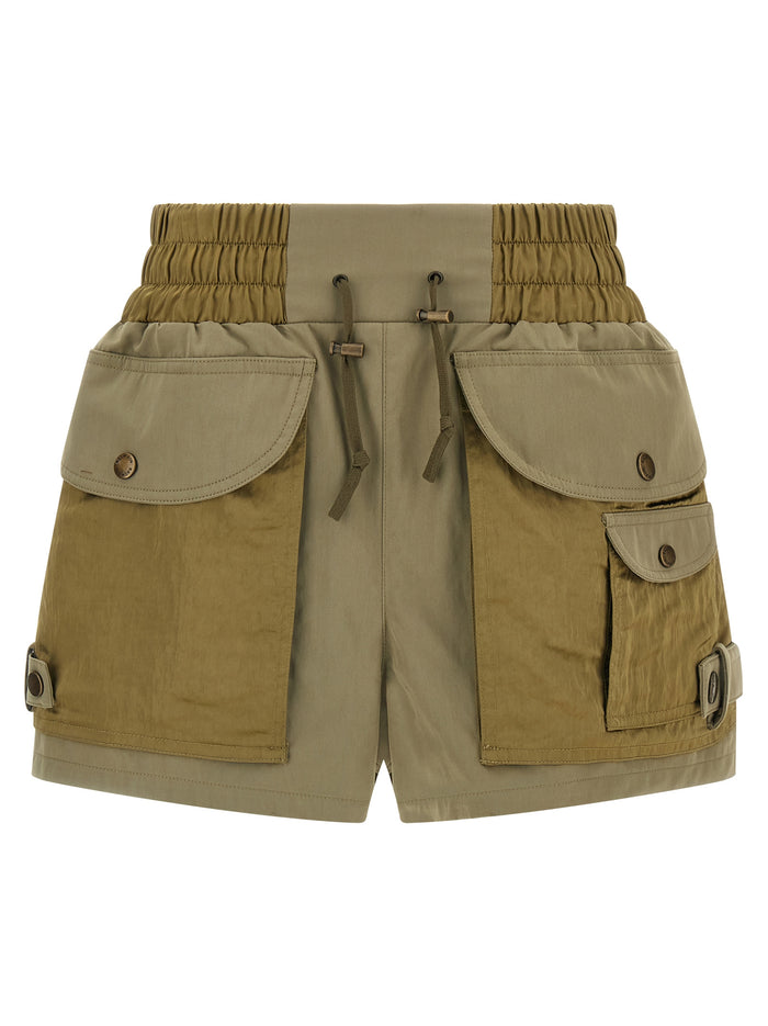 Utility Shorts Green Cotton Polyamide Bermuda