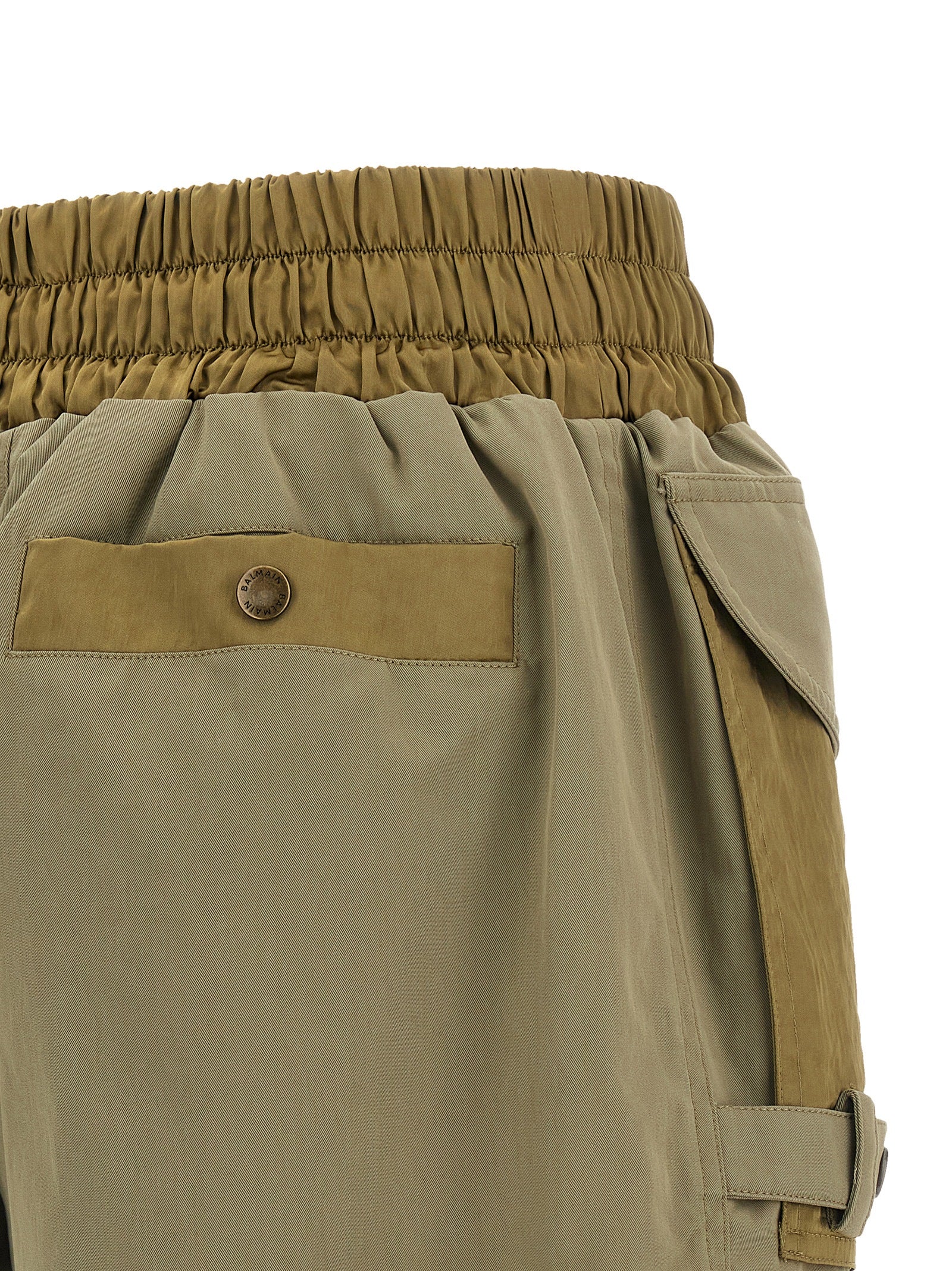 Utility Shorts Green Cotton Polyamide Bermuda