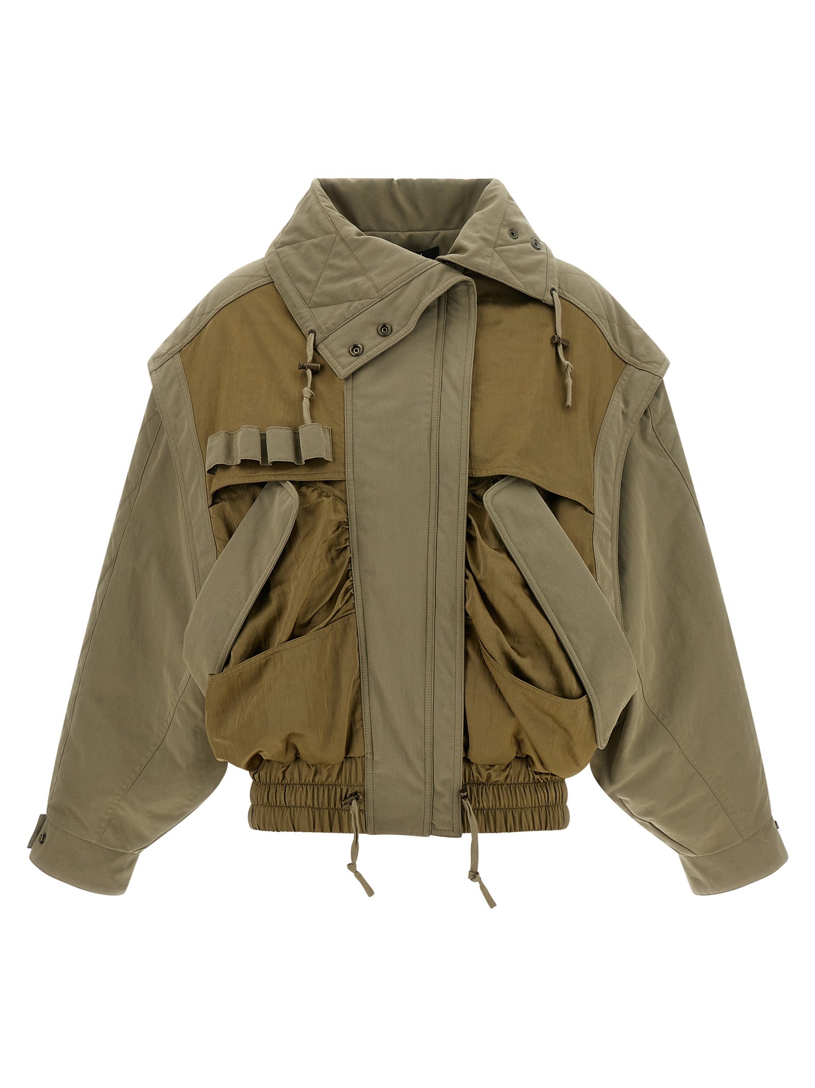 Utility Bomber Jacket Green Cotton Polyamide Down Jacket, Parka, Casual