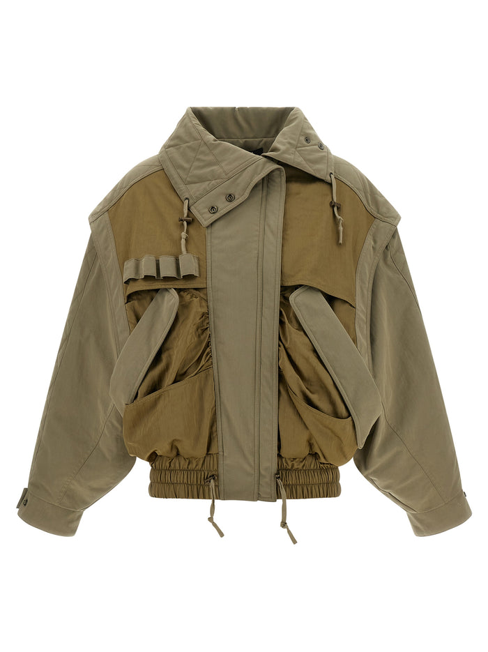 Utility Bomber Jacket Green Cotton Polyamide Down Jacket, Parka, Casual