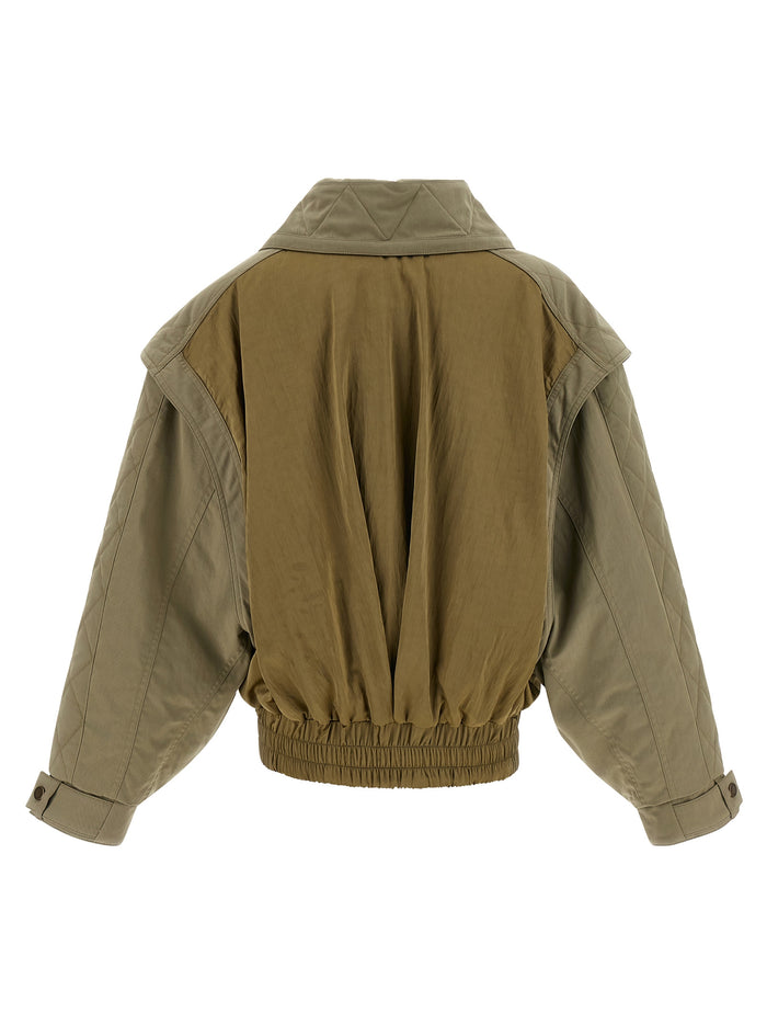 Utility Bomber Jacket Green Cotton Polyamide Down Jacket, Parka, Casual