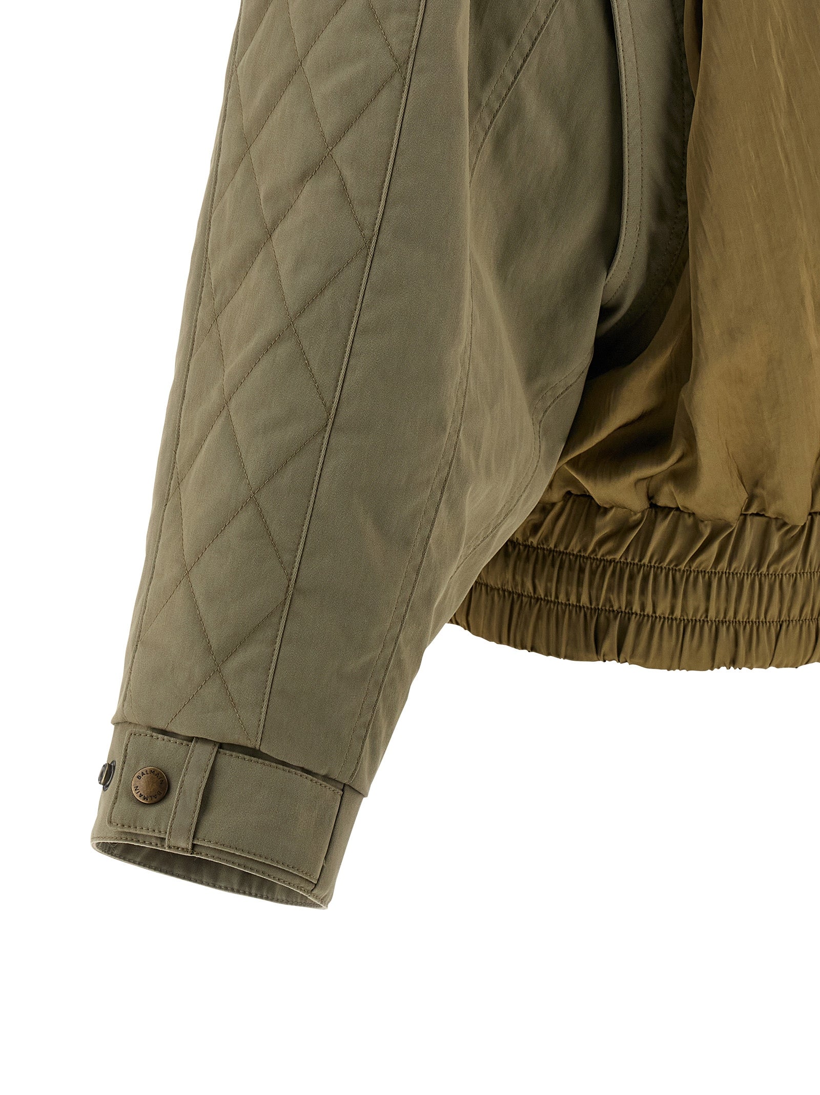 Utility Bomber Jacket Green Cotton Polyamide Down Jacket, Parka, Casual