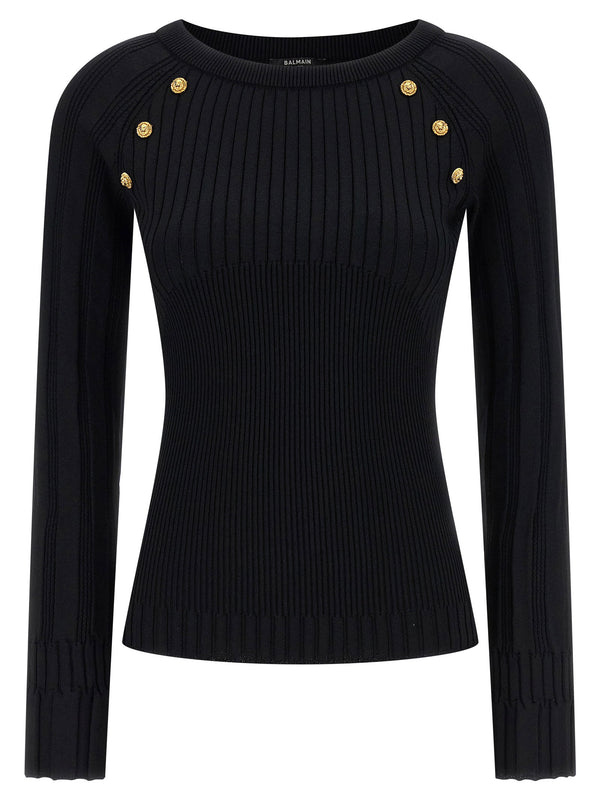 Balmain بتصميم مضلع زر-مزخرف كنزة — أسود