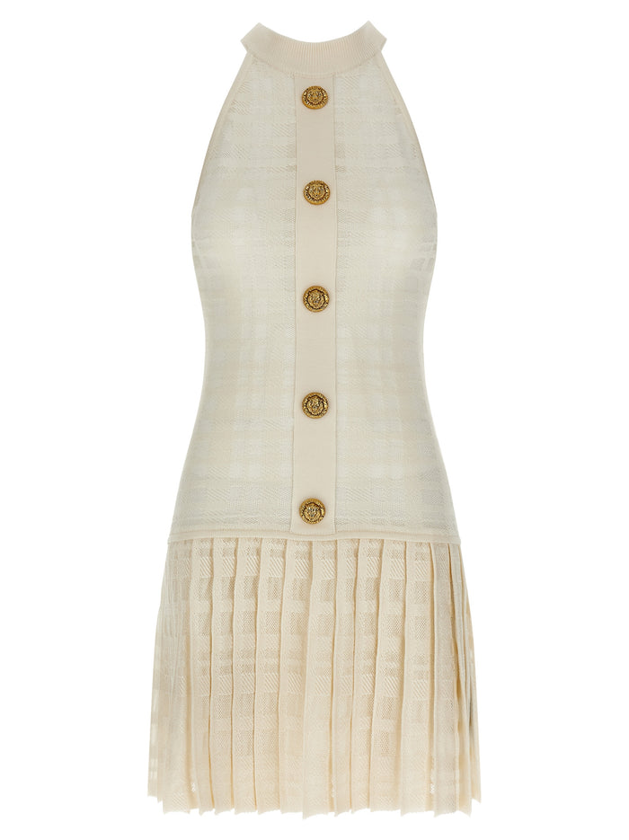 Tartan knit dress White