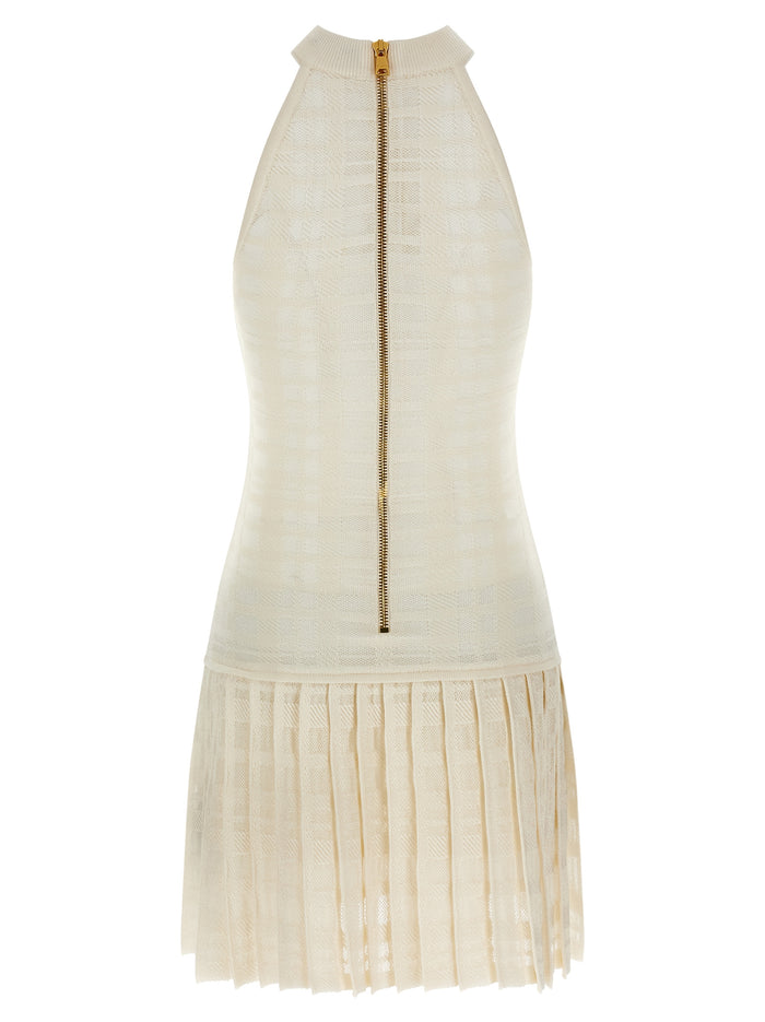 Tartan knit dress White