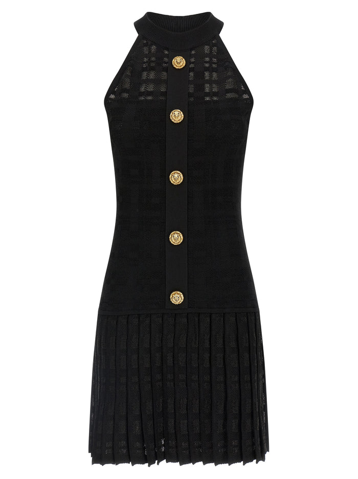 Tartan knit dress Black