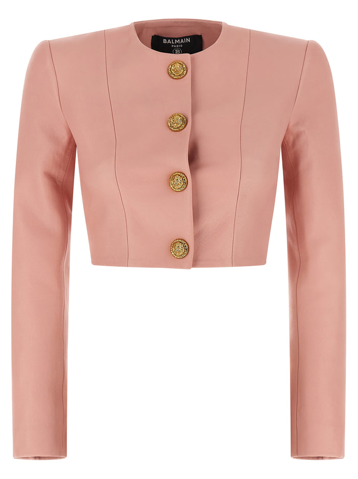 Testa di leone bolero blazer Pink Lamb Leather (ovis Aries) Blazer, Suits