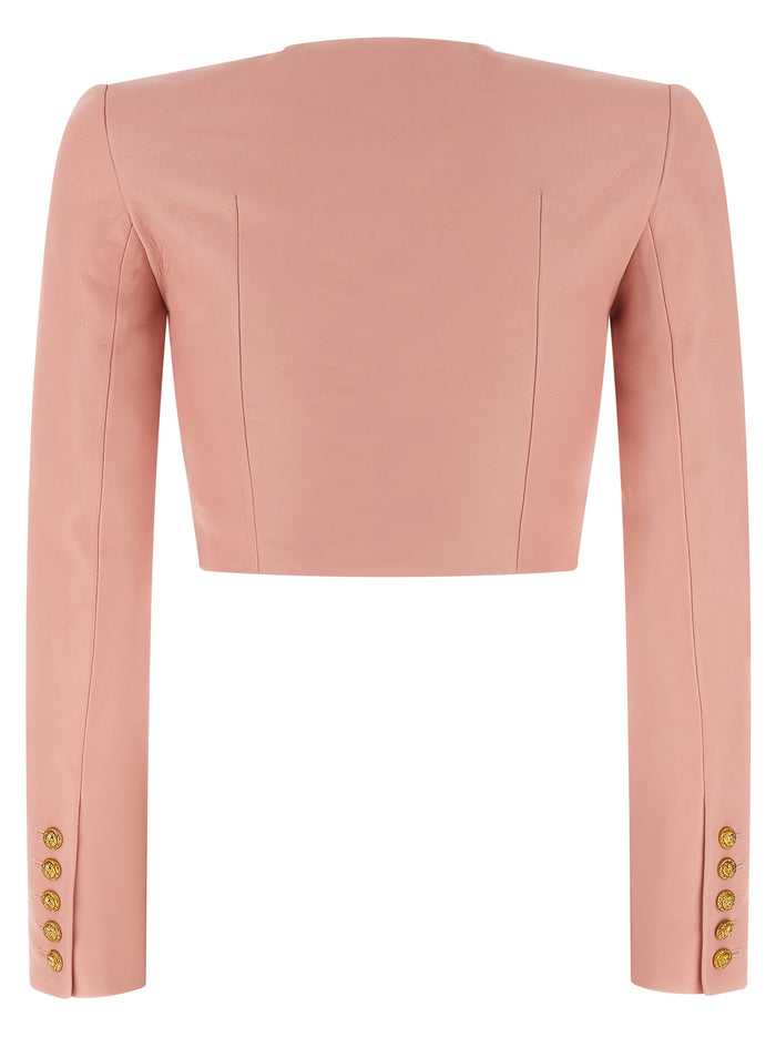 Testa di leone bolero blazer Pink Lamb Leather (ovis Aries) Blazer, Suits