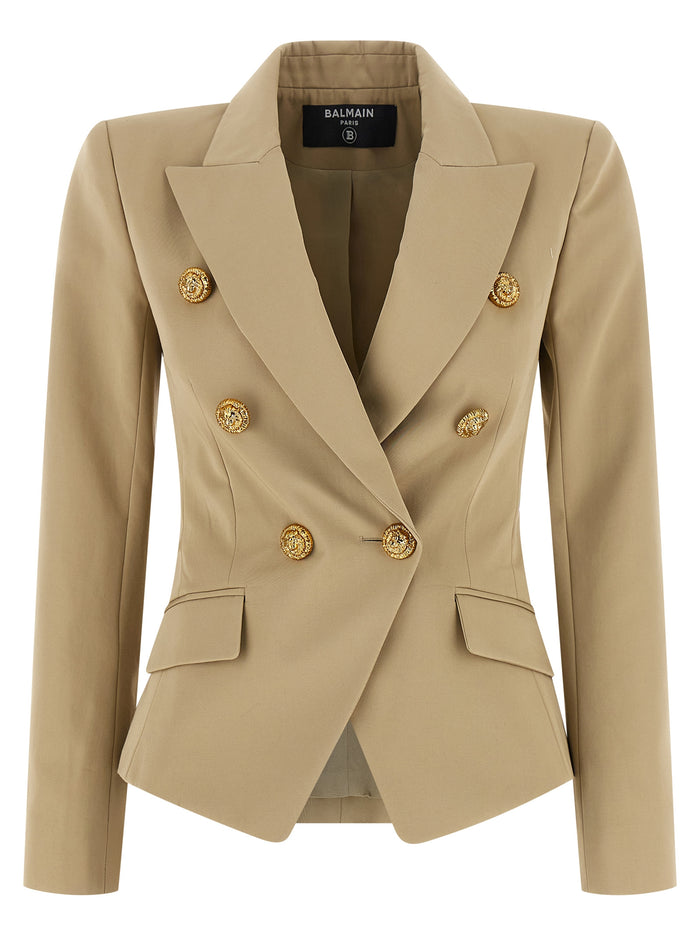 Double-breasted blazer Beige Cotton Blazer, Suits