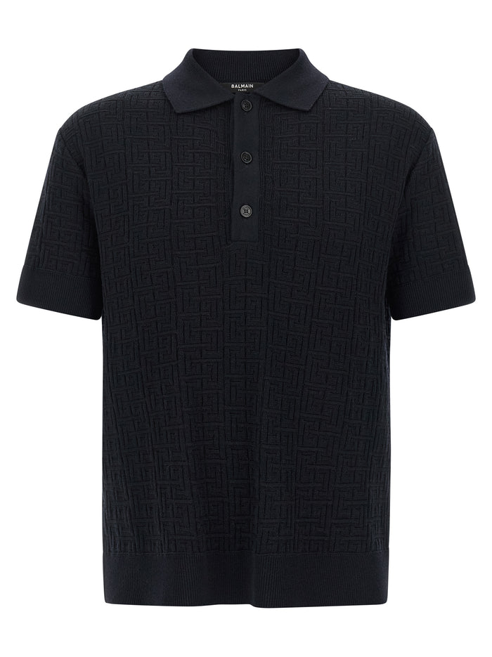 Monogram knit polo shirt Blue