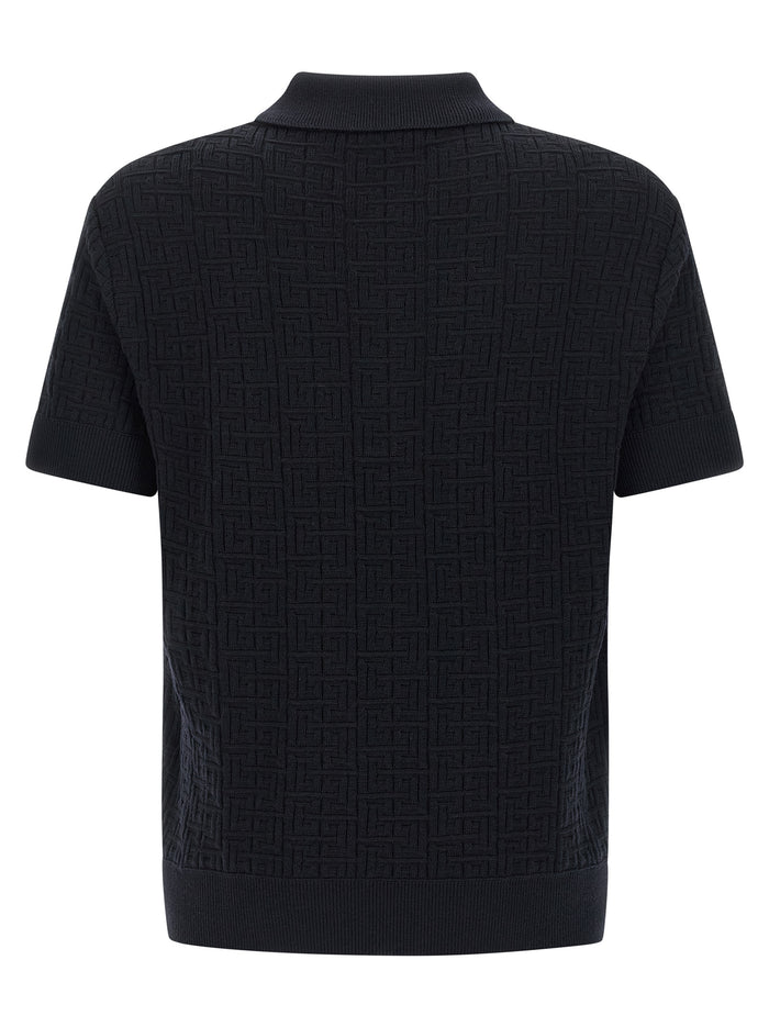 Monogram knit polo shirt Blue