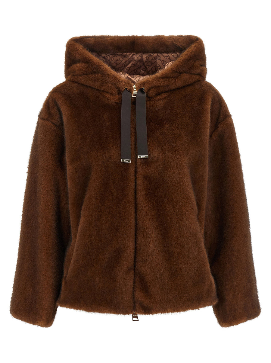 Herno Mink-Effect Faux Fur Jacket — Brown