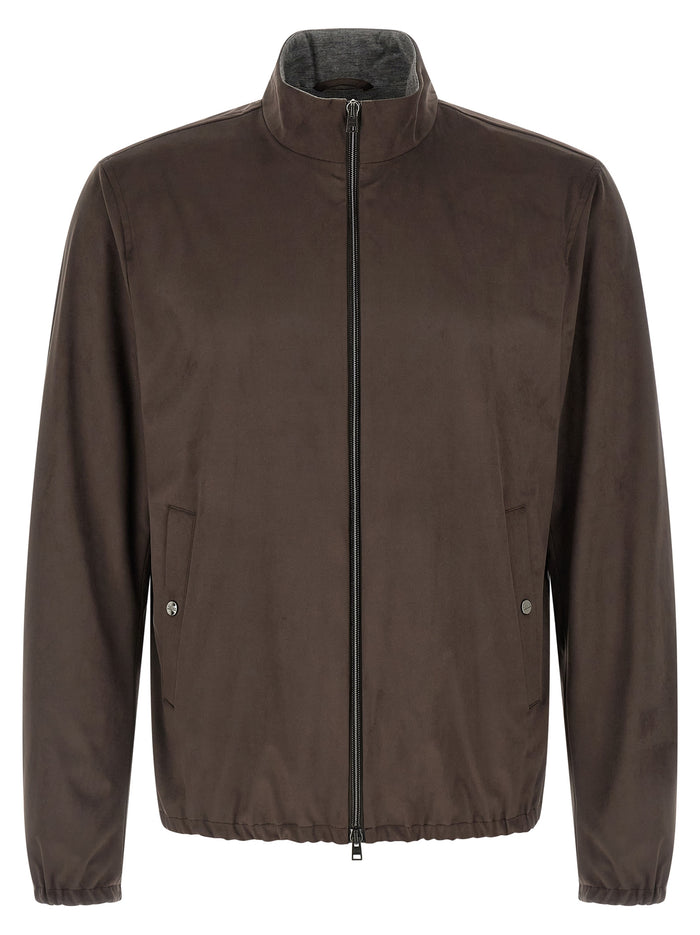 Suede effect jacket Brown Polyester Down Jacket, Parka, Casual