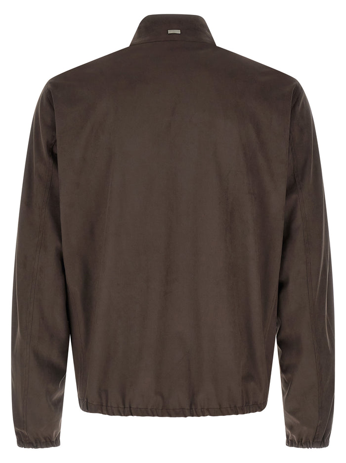 Suede effect jacket Brown Polyester Down Jacket, Parka, Casual