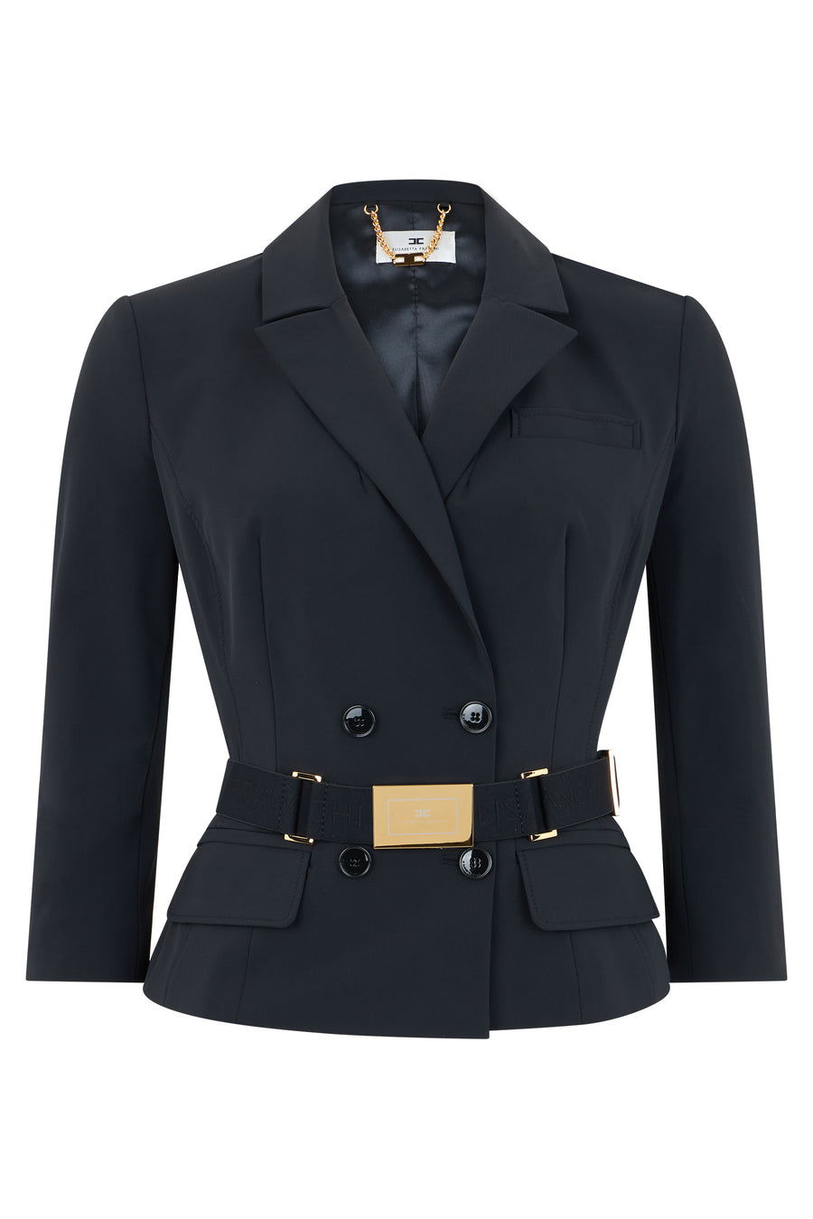 Jacket, Stretch Fabric With Belt, Black Polyamide