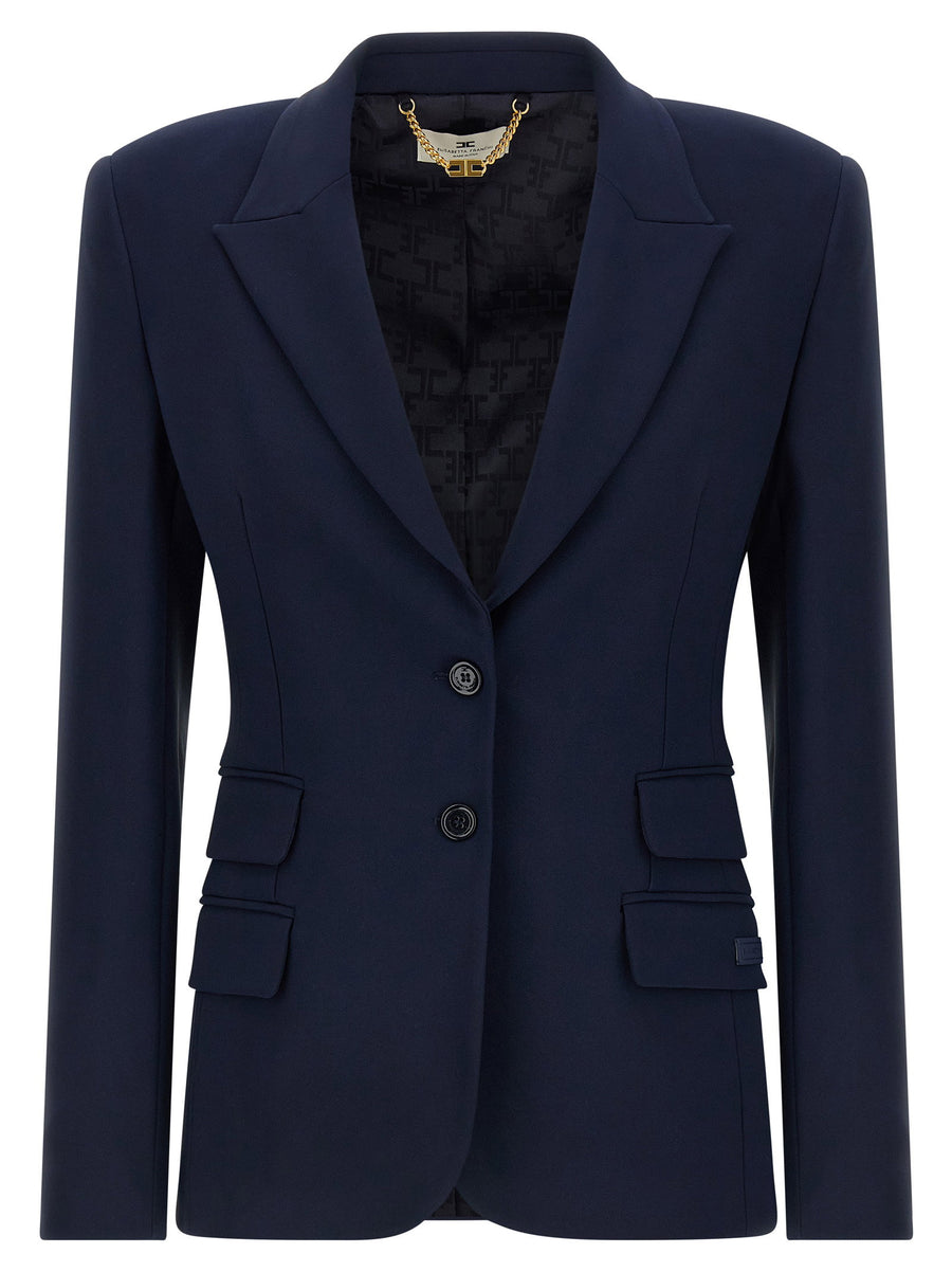 Elisabetta Franchi Light Crêpe Peak-Lapel Blazer — navy