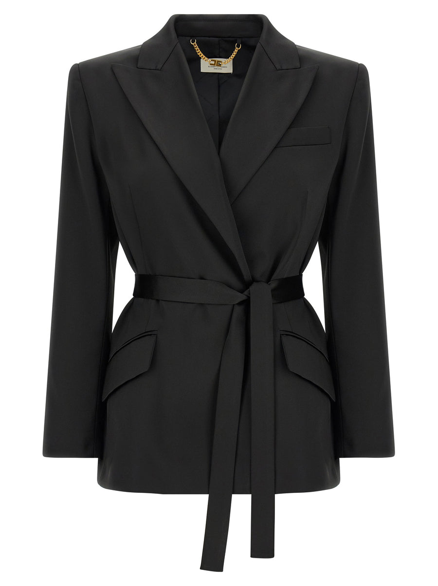 Elisabetta Franchi Stretch Satin Blazer — black