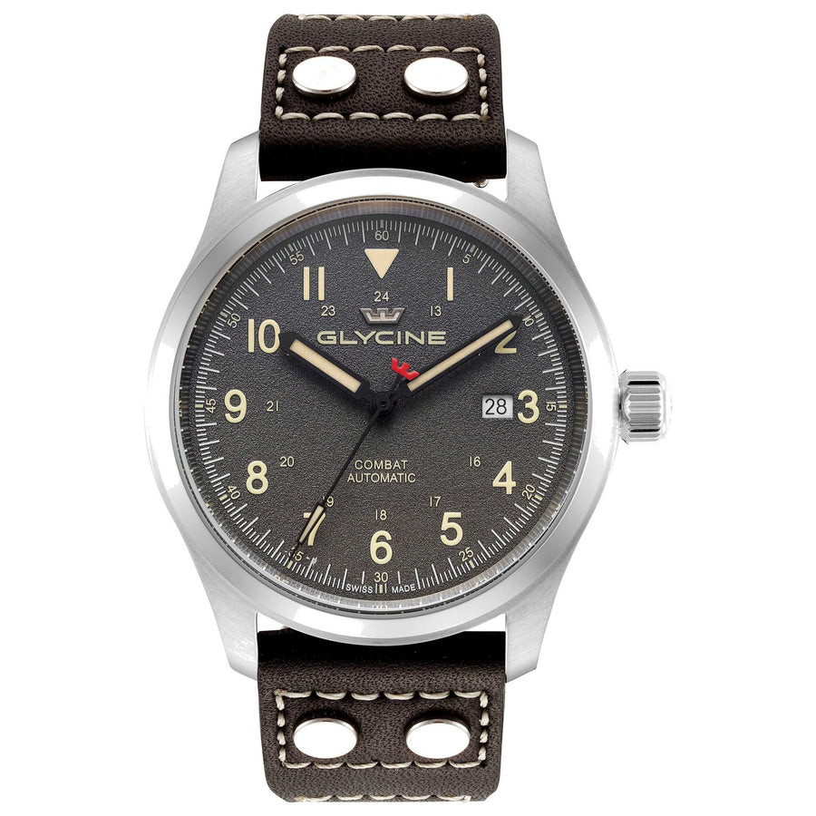 Glycine Mens Combat Field 42mm Automatic Leather Watch Gl0562 One Color Watches