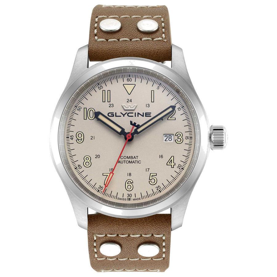 Glycine Mens Combat Field 42mm Automatic Leather Watch Gl0565 One Color Watches