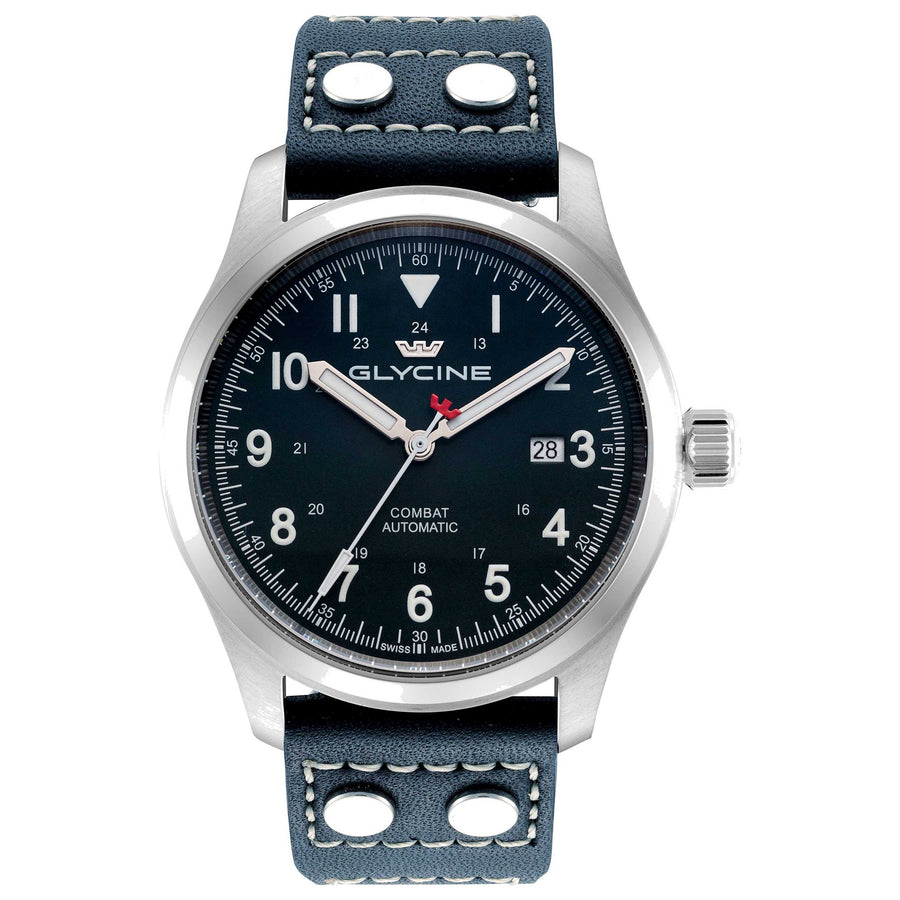 Glycine Mens Combat Field 42mm Automatic Leather Watch Gl0568 One Color Watches