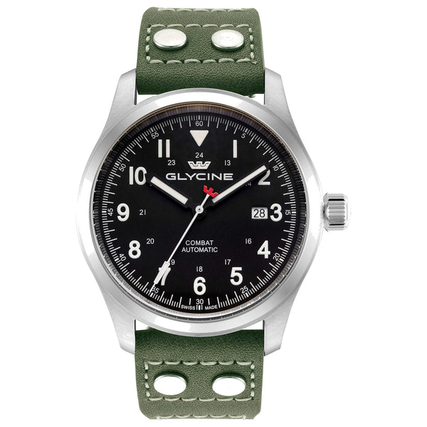 Glycine Mens Combat Field 42mm Automatic Leather Watch Gl0570 One Color Watches