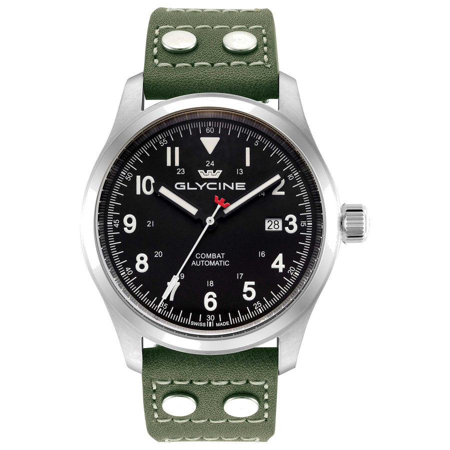 Glycine Mens Combat Field 42mm Automatic Leather Watch Gl0570 One Color Watches