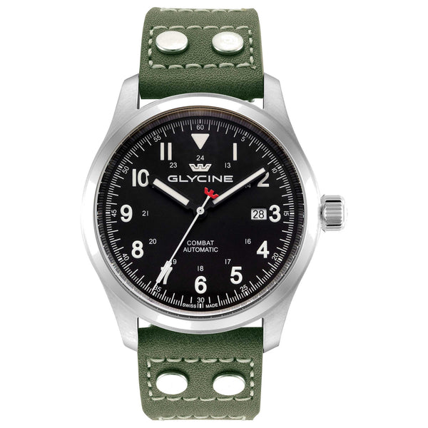 Glycine Mens Combat Field 40mm Automatic Leather Watch Gl0584 One Color Watches