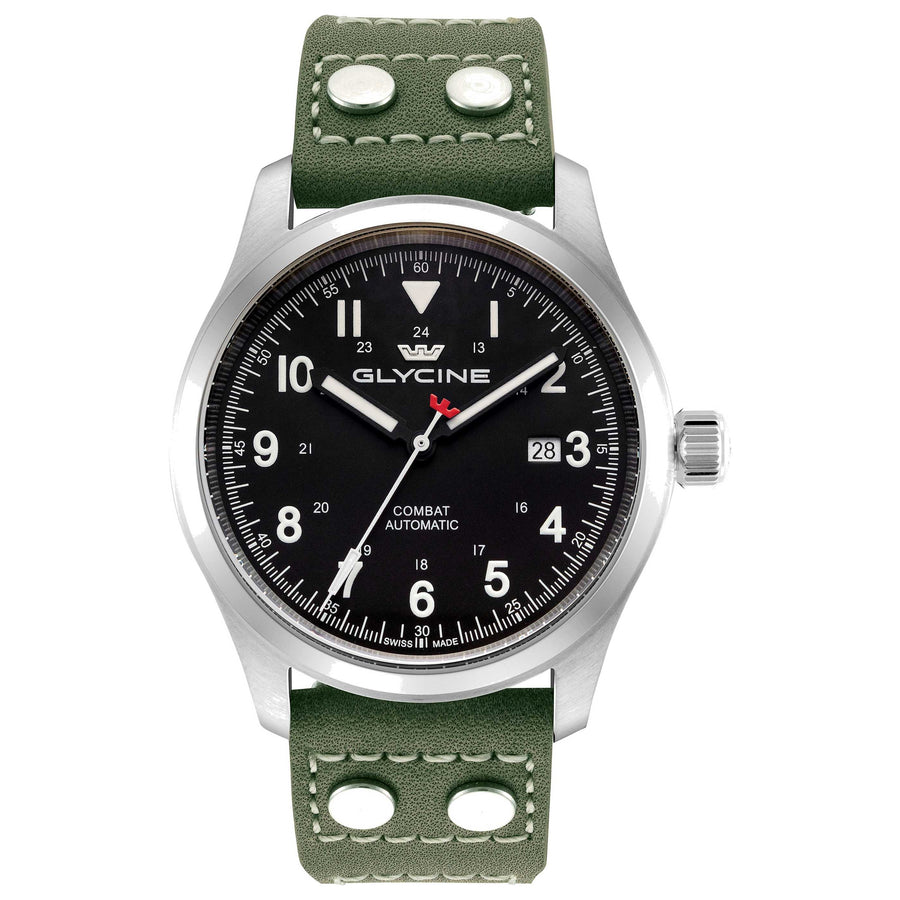 Glycine Mens Combat Field 40mm Automatic Leather Watch Gl0584 One Color Watches