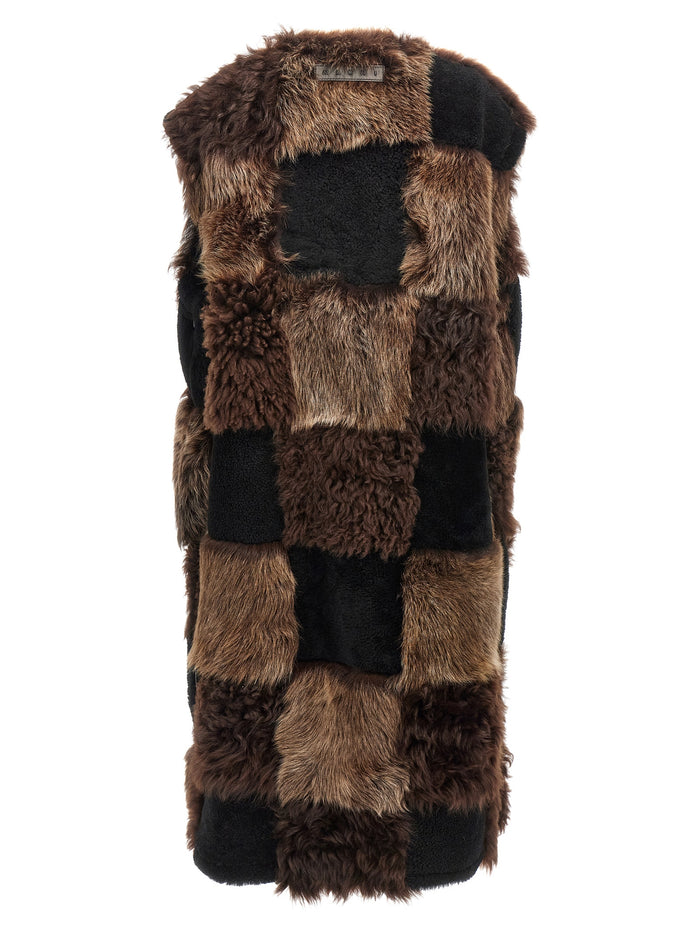 Long shearling vest Brown Lamb Fur (ovis Aries) Gilet