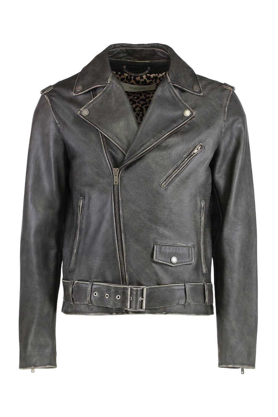 Leather Jacket With Distressed Treatment Black Cow Hide