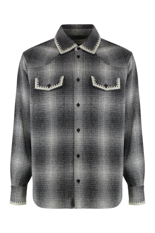 Checked Wool-Blend Long-Sleeve Shirt Grey Virgin Wool; Polyamide; Silk