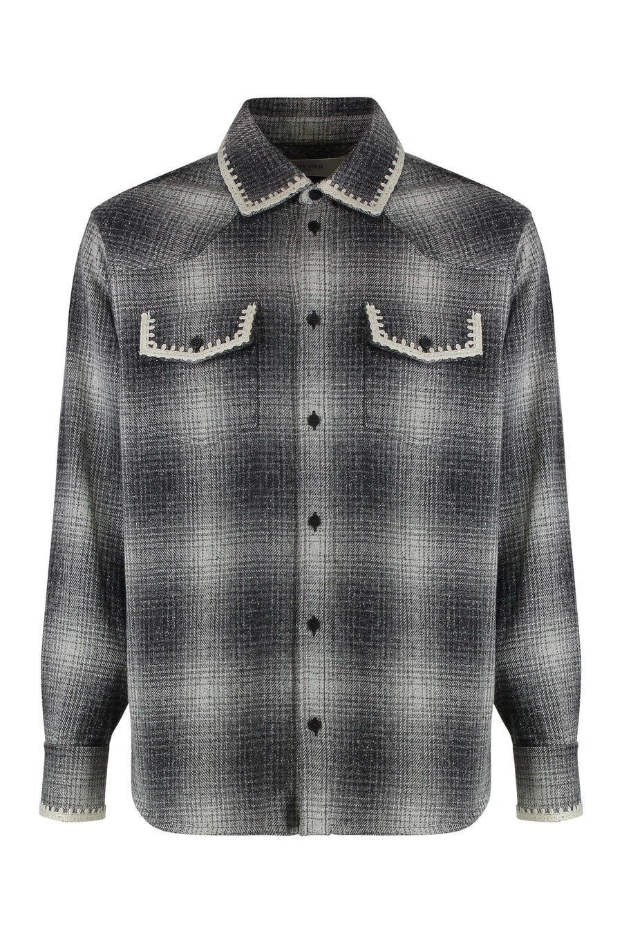 Checked Wool-Blend Long-Sleeve Shirt Grey Virgin Wool; Polyamide; Silk