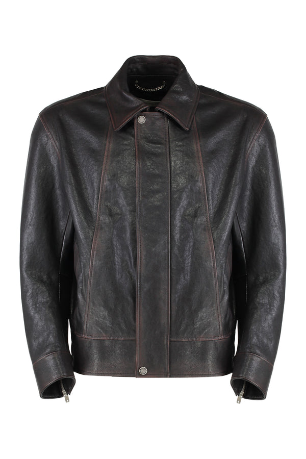Burgundy Leather Bomber Jacket Red-purple Ovine