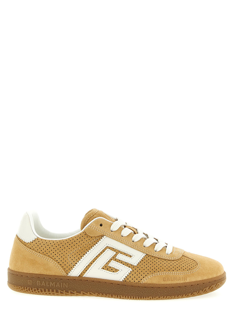 Balmain Perforated Suede Sneaker — Tan