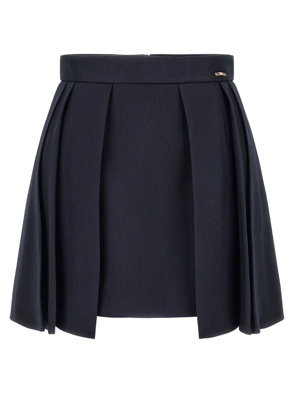 Elisabetta Franchi Fresh Wool Pleated Skirt — Navy