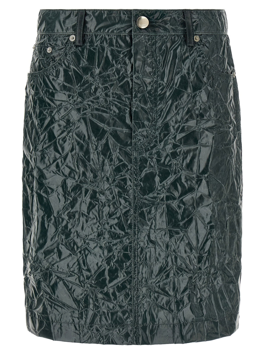 Marni Wrinkled Coated Technical Taffeta Skirt — Dark Green