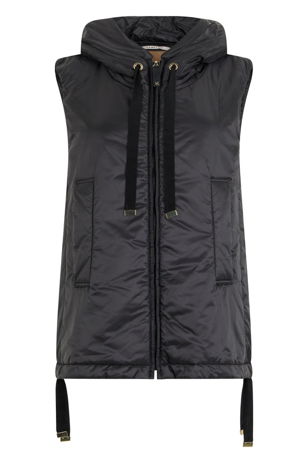 Padded Hooded Vest Black Polyester Waistcoats & Gilets