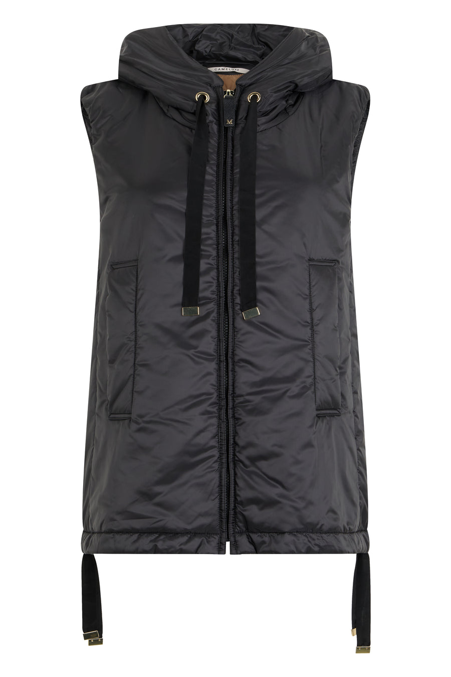 Padded Hooded Vest Black Polyester Waistcoats & Gilets