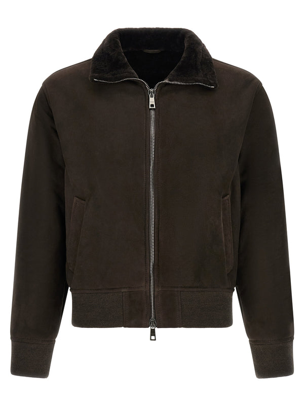Giorgio Brato Lambskin Suede Bomber Jacket — Brown