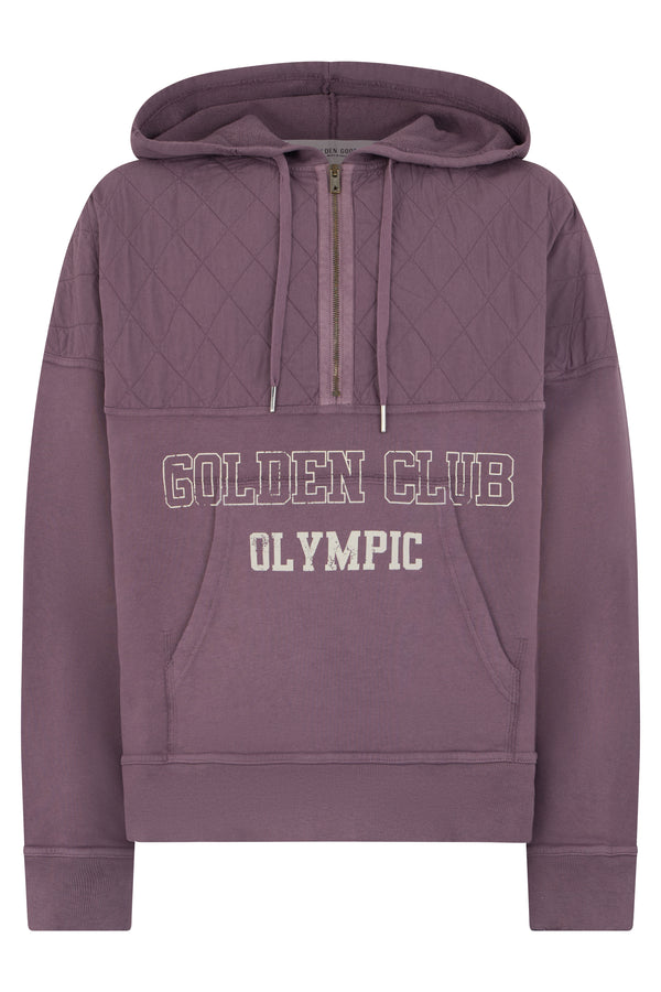 Hoodie With Half Zip Mauve Cotton Jumpers