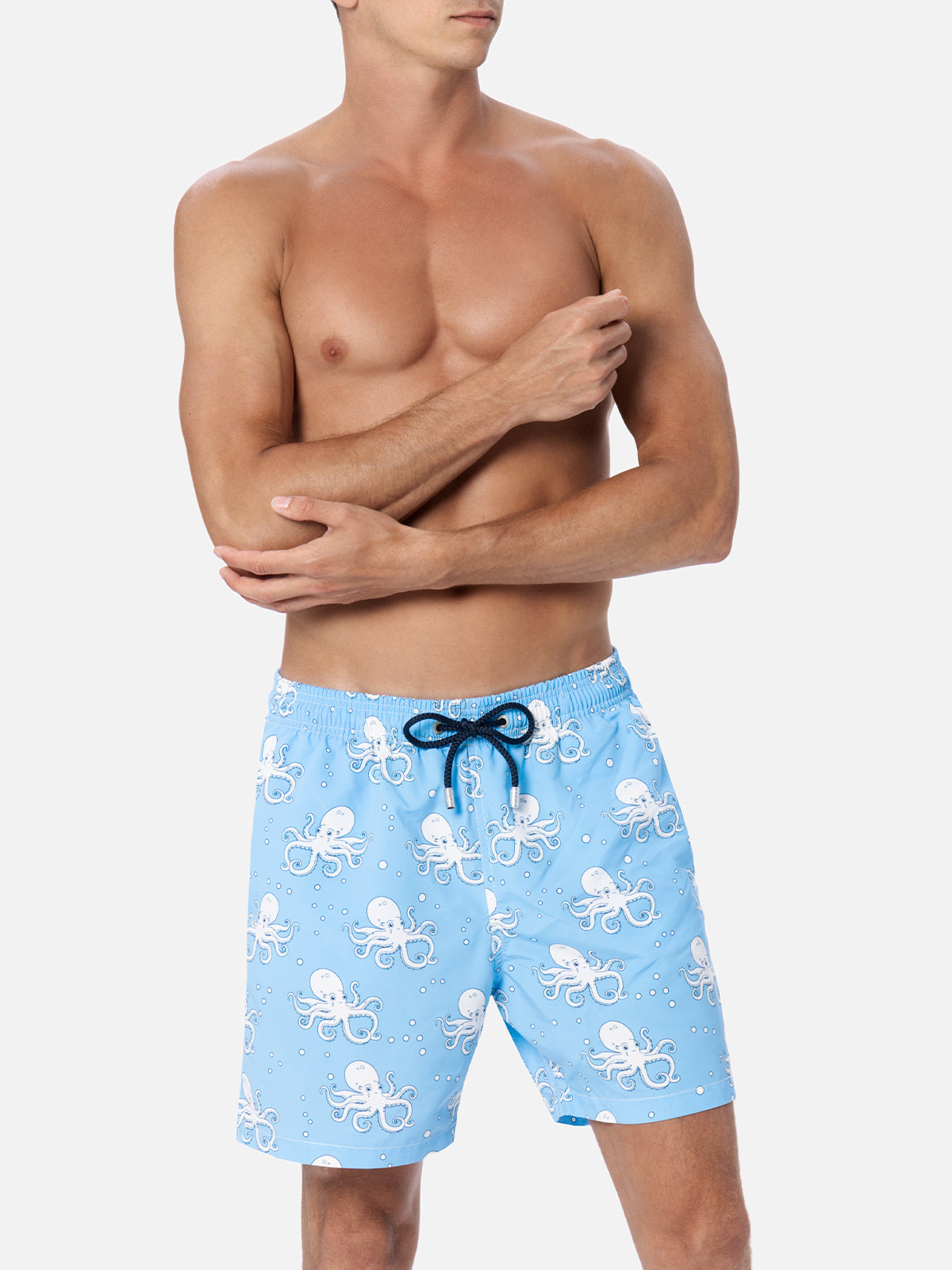 Man Mid-Length Gustavia Swim-Shorts With Octopus Print Sky Swimshort